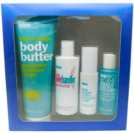 Bliss CROWN JEWELS 4 Pc Best Sellers: Lemon + Sage Body Butter 6.7 Oz, The Love Handler 4 Oz, Fabulous Foaming Face Wash 2 Oz, And Triple Oxygen Instant Energizing Mask 0.5