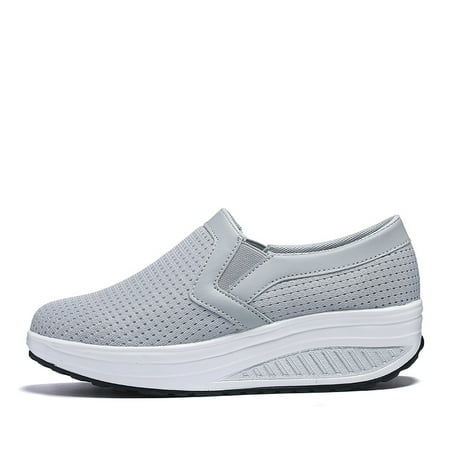 

Breathable Knitting Wedge Shoes Thick Sole Air Cushion Pump Casual Running Shoes Women‘s Footwear