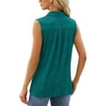 thumbnail image 5 of TEMOFON Women's Summer Tops Loose Sleeveless Tshirts Lapel Collar Tank Casual V Neck Solid Color Tee Striped Texture Green Tshirt Size M, 5 of 5