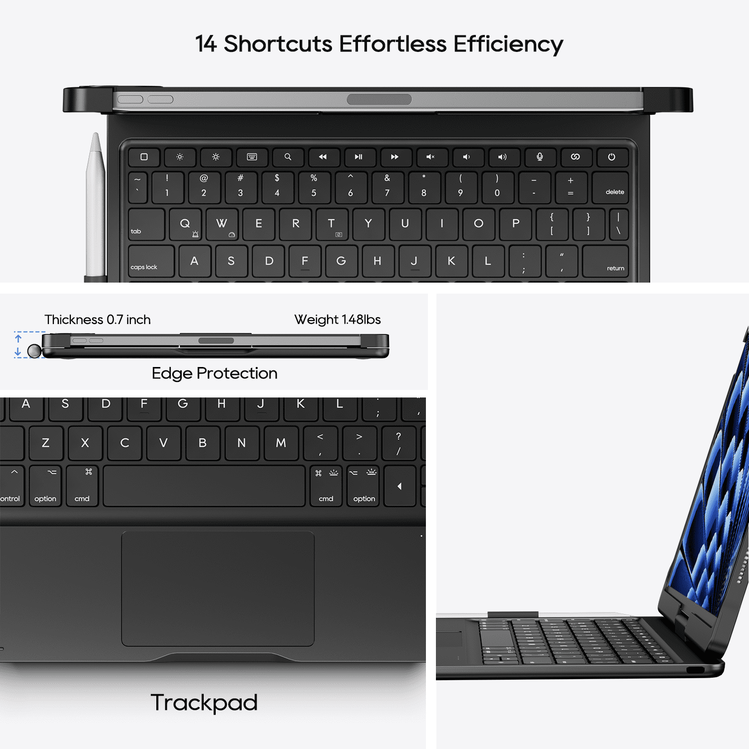 Pekarejue Wireless Keyboard Case + Stylus Pen Compatible with iPad 10th 11th A16, iPad Air 11-inch M4 M3 M2, iPad Air 5th-4th & iPad Pro 11 inch (2018-2022), Black