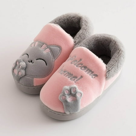 

Kids Baby Boys Girls Winter Slippers Cartoon Cat Non-slip Home Indoors Shoes Pink 220