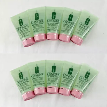 Pack of 10 Clinique All About Clean Liquid Facial Cleanser Soap, Oily Skin Formula, 1 oz/30 ml Each Travel Size, Total 10 oz/300 ml
