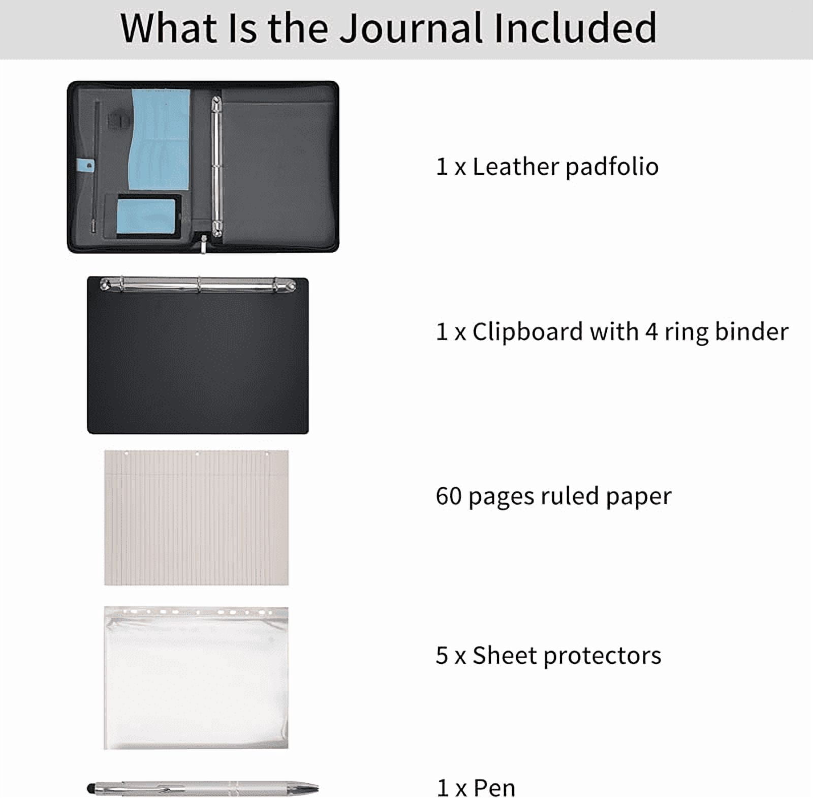 Wonderpool Travel Zippered Portfolio 3 Ring Binder A4 Padfolio Document Case with Removable Clipboard Legal Pad Holder, Business Office School Organizer for Men and Women (Light Blue)