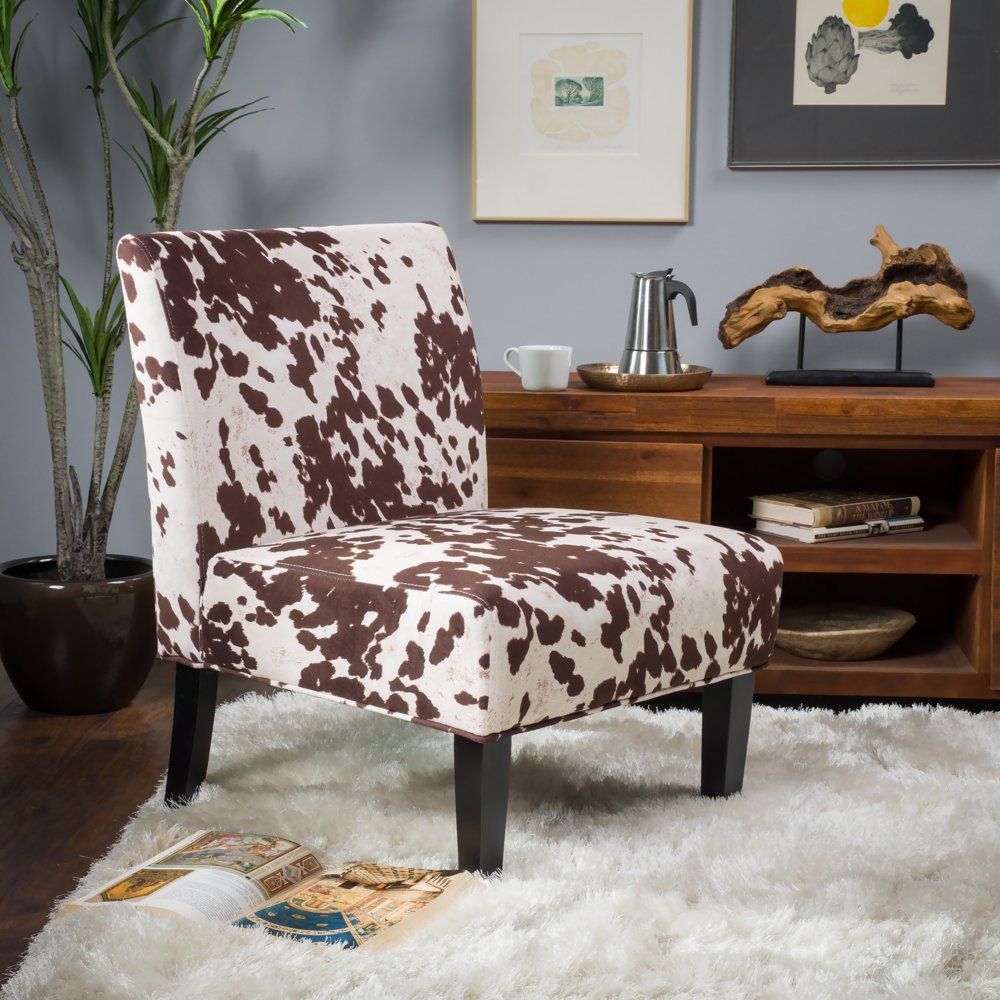 Noble House Cassie Contemporary Fabric Slipper Accent Chair, Cow Print