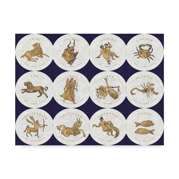 Trademark Fine Art 'Gilded Zodiac Signs' Canvas Art by Sue Schlabach