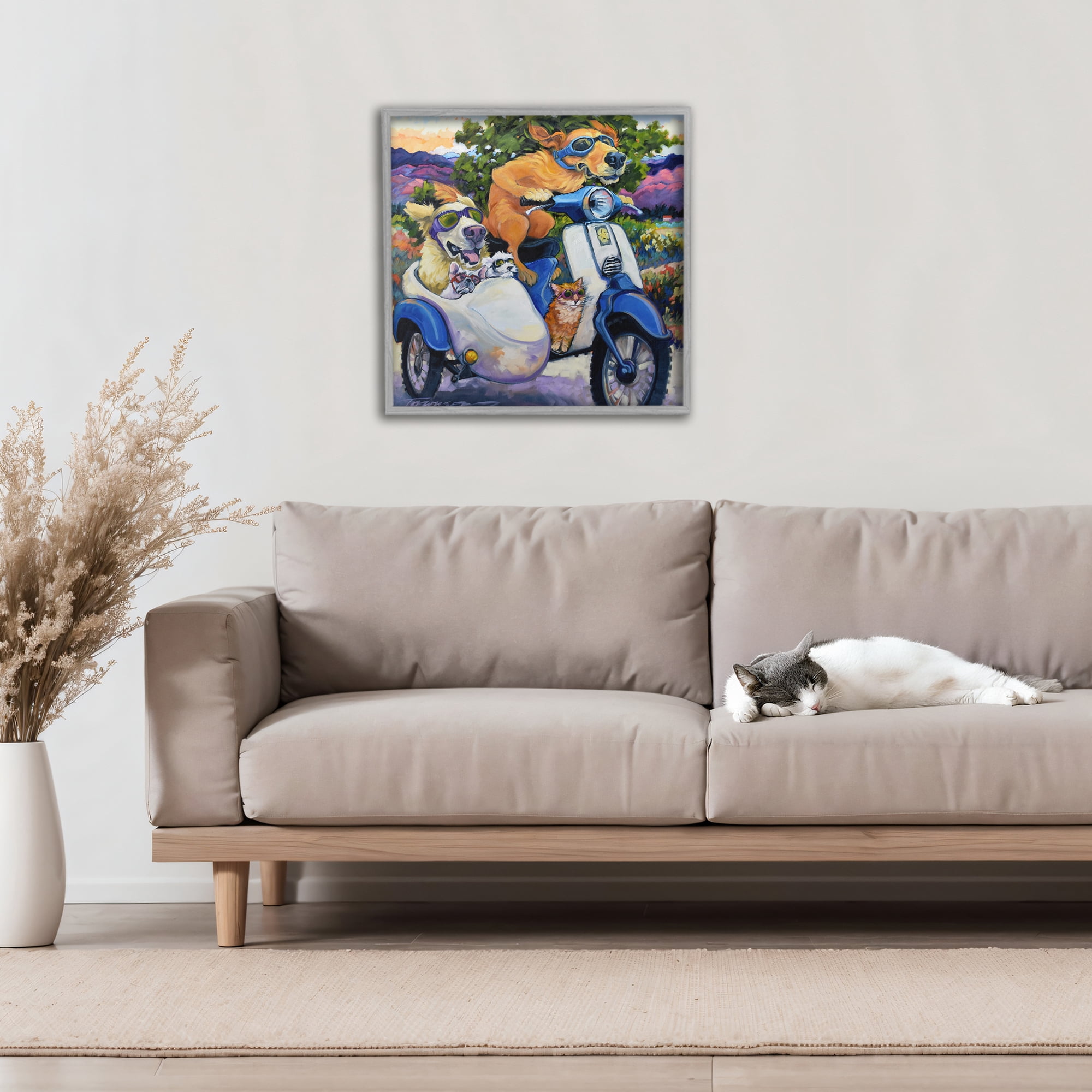Stupell Industries All Doggled Up Sidecar Gray Framed Giclee Art, design by CR Townsend