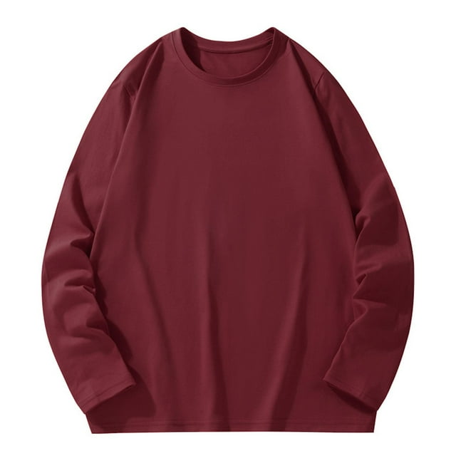 vdgthytj Mens Long Sleeve Shirts Fall Basic Solid Color Round Neck Pullover Shirt Plus Size Going out Tops
