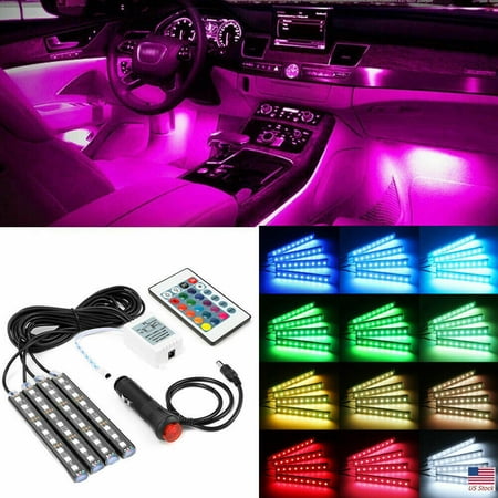 4X36 LED Car SUV Interior Decor Neon Atmosphere Light Strip Remote Control Color
