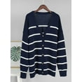 thumbnail image 6 of Women Oversized Cardigan Sweater 100% Cotton 2025 Fall Fashion V Neck Knit Button Front Casual Trendy Tops Navy Blue M, 6 of 7