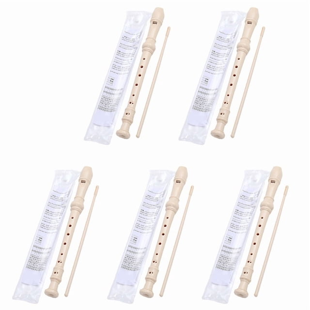 5X Beige-8 Holes Soprano Recorder with Cleaning Rod, German Style C Key Recorder for Kids Beginners Students