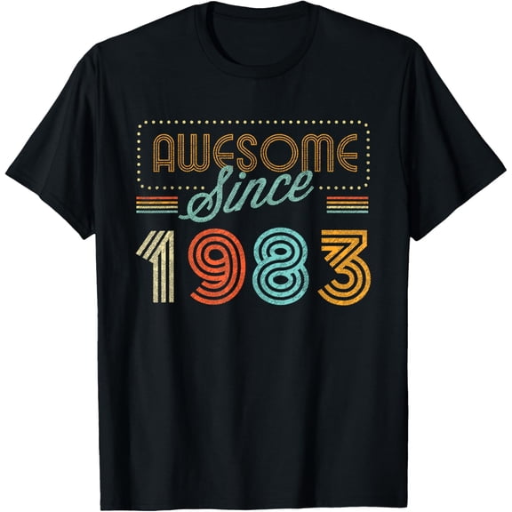 Awesome Since 1983 Year Of Birth Birthday T-ShirtMen's and women's gift, black and white T-shirt, size: Extra large S-4XL