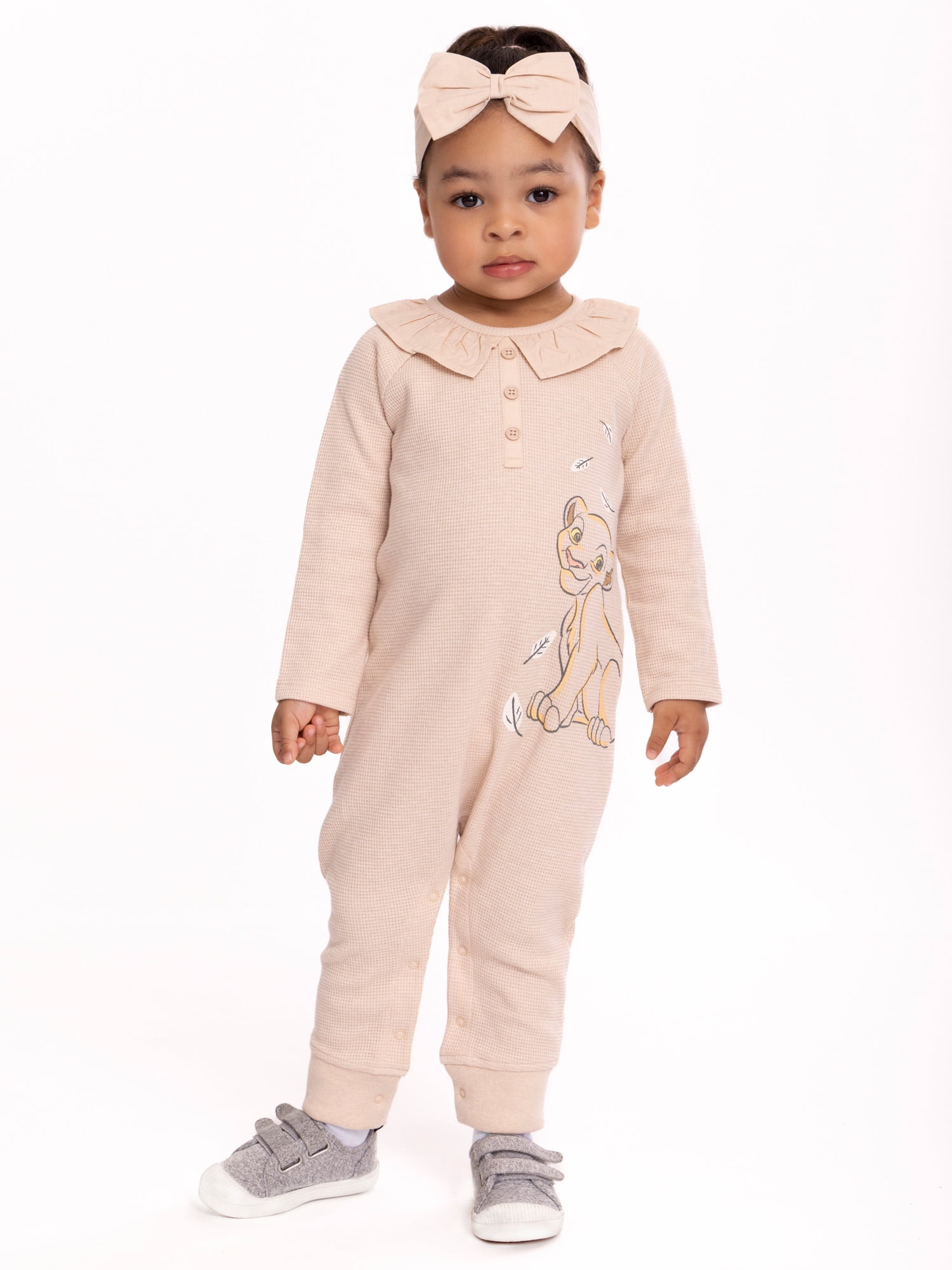 Disney The Lion King Baby Girls Long Sleeve Romper and Headband, 2-Piece Set, Sizes 0/3 Months-24 Months