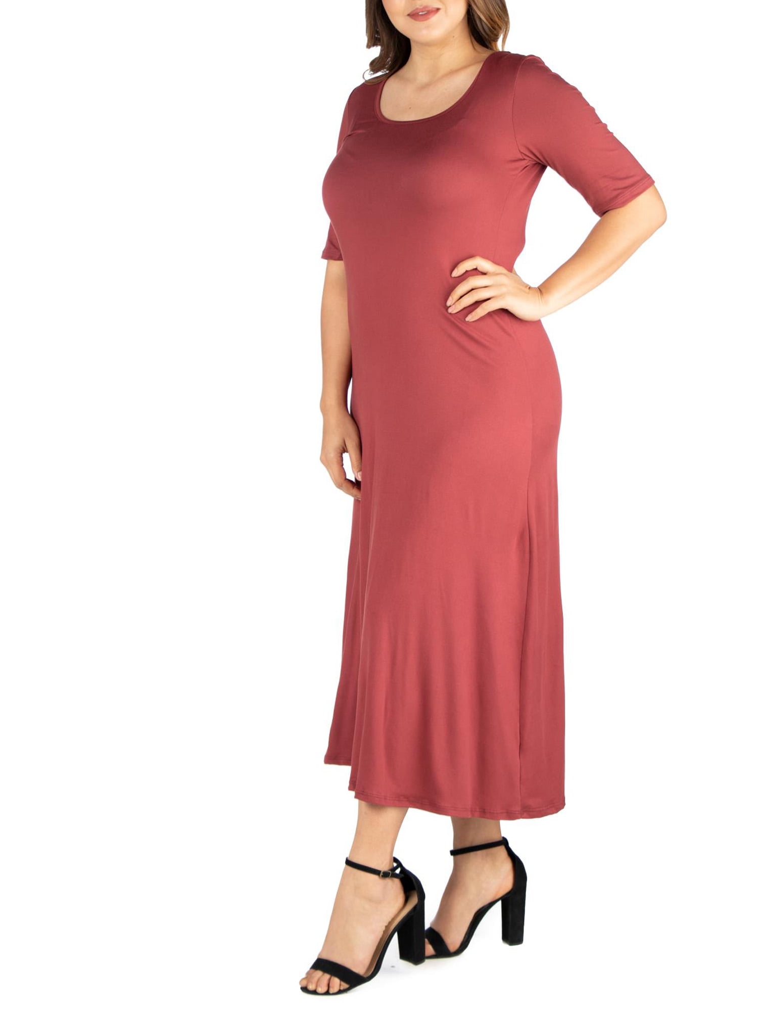 24seven Comfort Apparel Plus Size Elbow Length Sleeve Maxi Dress