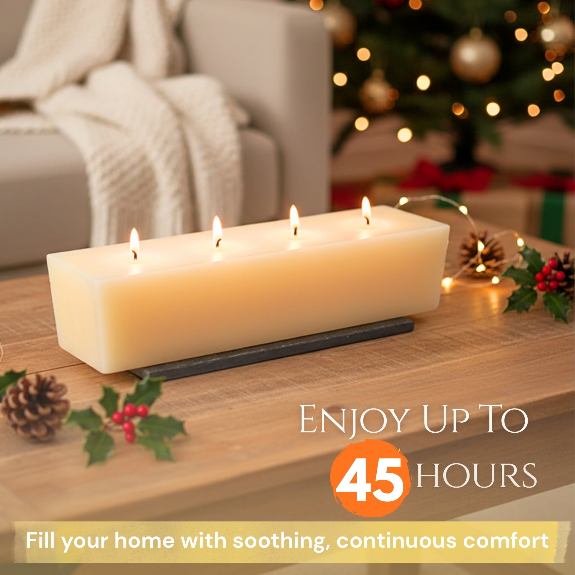 Vance Kitira Coconut Ice Layered Brick Decorative Candle, Unscented, 4 Wick, 12 inch, 45 Hours Burning Time, Smokeless Clean Burning, No Mess