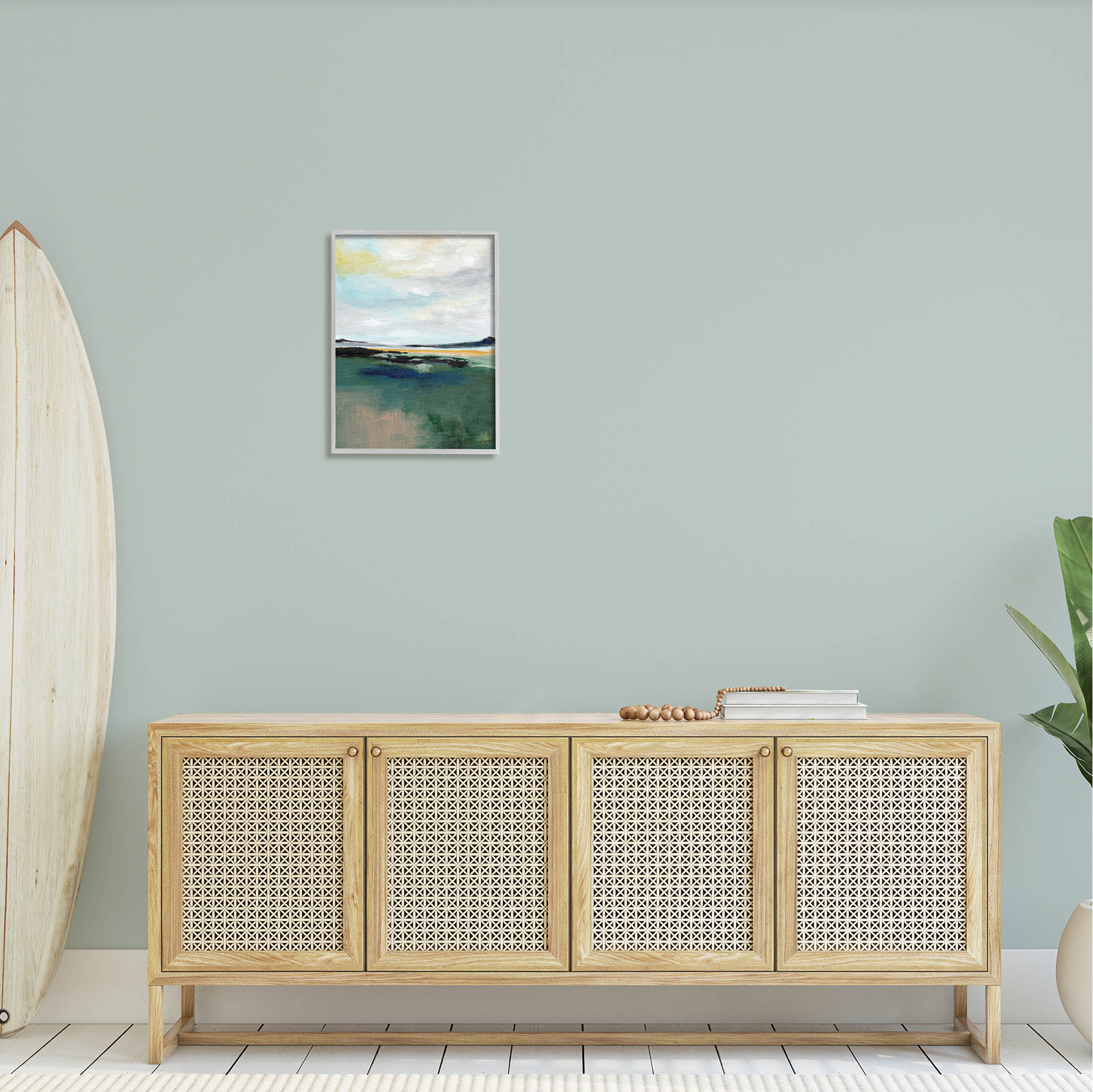 Stupell Industries Modern Cloudy Distant Beach Shore Painting Gray Framed Art Print Wall Art, Design by Nikita Jariwala