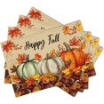 thumbnail image 2 of Happy Fall Placemat Set of 4, 12x18 Inch Farmhouse Orange Autumn Pumpkins Maple Leaves Linen Washable Heat Resistant Table Mats for Holiday Party Picnic Dining Decoration, 2 of 8