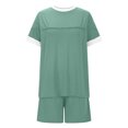 thumbnail image 4 of Tops de Cuello Redondo para las Mujeres Casual de Manga Corta Y Pantalones Cortos con Cordón de Dos Piezas Color Bloqueado Conjunto, 4 of 9