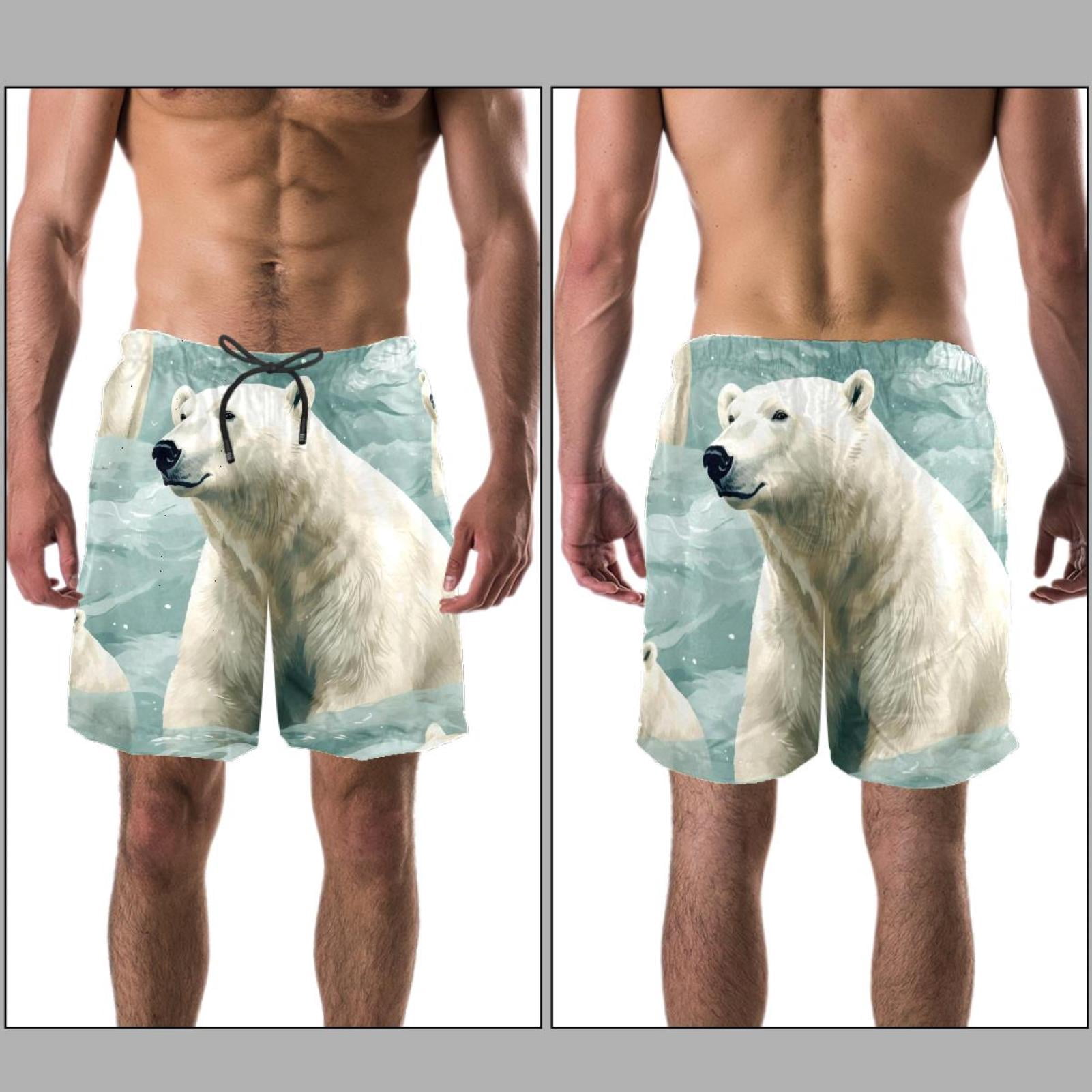 luoweisi Men's Beach Shorts Quick Dry Swim Trunks with Mesh Lining Polar Bear L