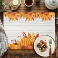thumbnail image 4 of Thanksgiving Placemats Set of 8 Fall Orange Pumpkin Maple Leaf Wood Grain Heat Insulated Linen Place Mats, Washable Stain-Proof Table Mats for Dining Tables Holiday Decor 13x19inch, 4 of 9