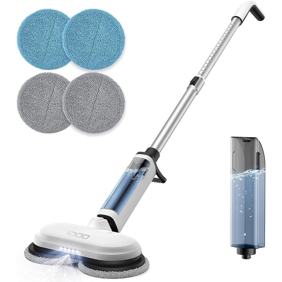 iDOO Cordless Electric Mop with Water Sprayer & LED Headlight, Dual-Motor, Self-Propelled, Effortless Clean & Waxing