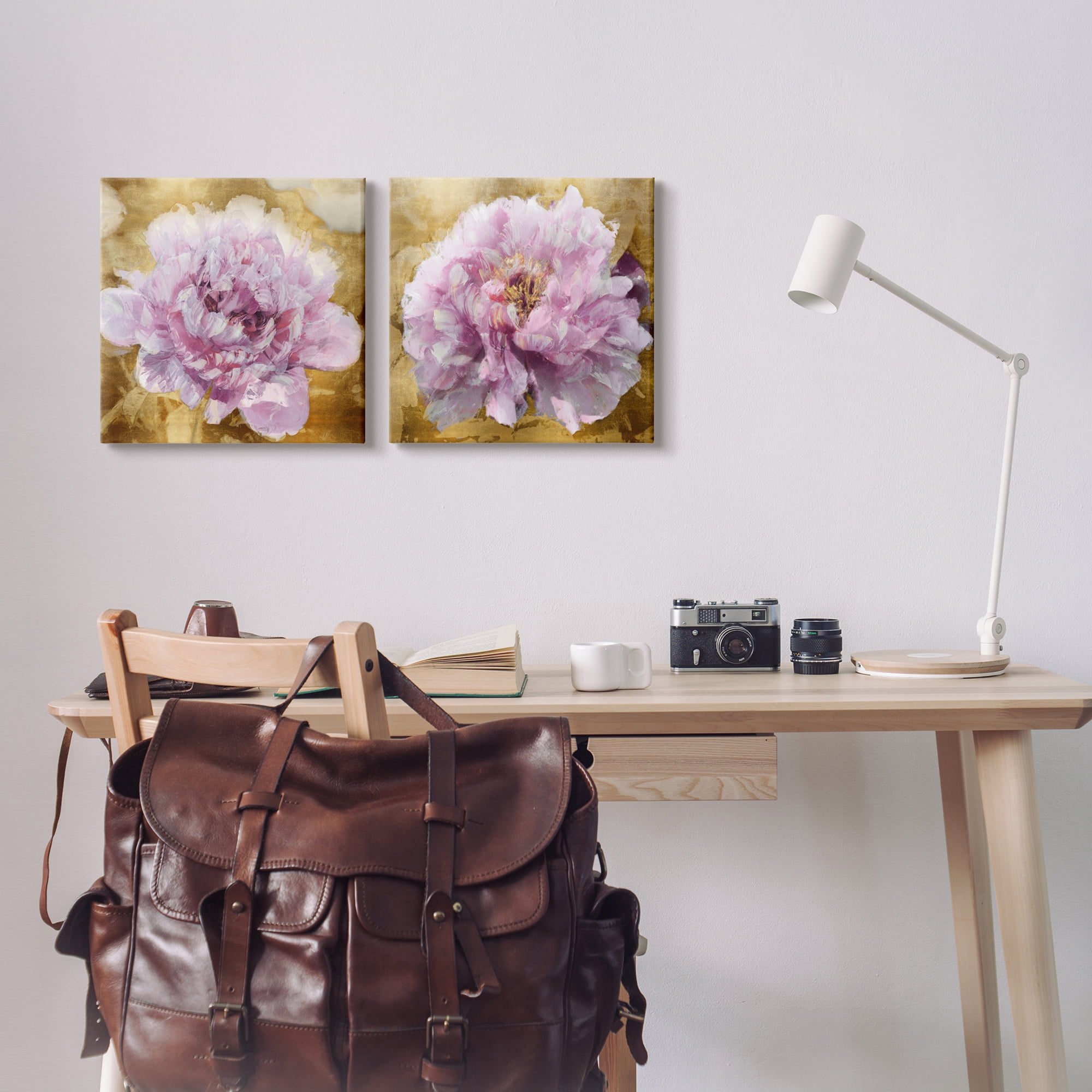 Stupell Industries Abstract Pink Flower Buds Botanical & Floral Painting Gallery Wrapped Canvas Art Print Wall Art, 17 x 17, Set of 2