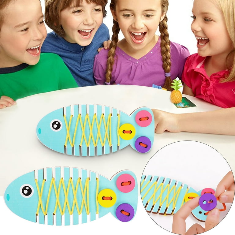 Wooden Fish Children's Fish Lacing Toy For Toddlers Fine Motor Skill Toys  For 3 Year Old Educational Learning Montessori Activity For Baby Kids 