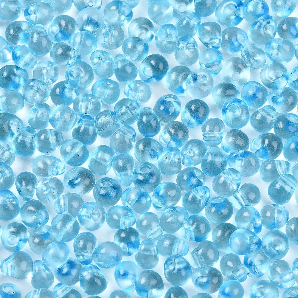 1Pound 3/0 Baking Paint Glass Fringe Seed Beads Teardrop Deep Sky Blue 5x4~4.5x3.5~4mm Hole: 1mm about 4500pcs/pound