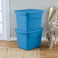 thumbnail image 3 of Sterilite 68 Liter Tote, Plastic Storage Bin with Snap-on Lid, Stackable, Aqua Blue, 3 of 5