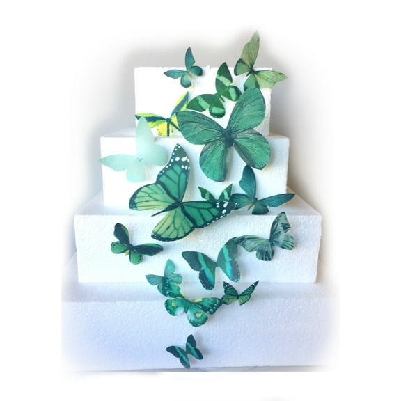 Green Assorted Sizes Wafer Paper Butterflies for Decorating Desserts Cupcakes Wedding Cakes Pack of 15
