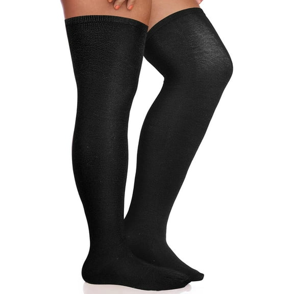 Geyoga Thigh High Socks Black Knee High Socks Thick Plus Size Winter Stockings Boot Over The Knee Extra Long Soft Thermal Leg Warmers For Women Stretch Cable Knit