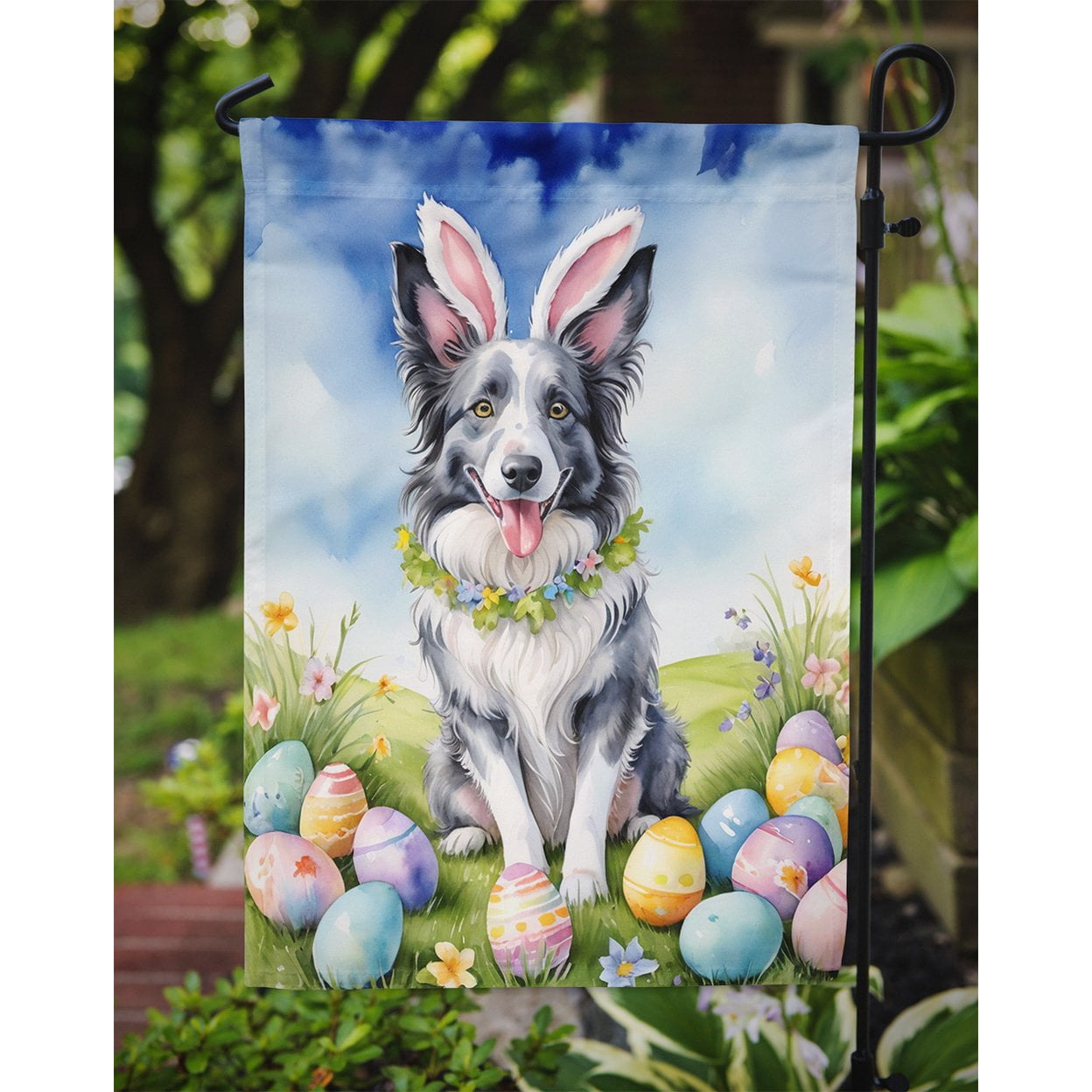 Border Collie Easter Egg Hunt Garden Flag 11.25 in x 15.5 in
