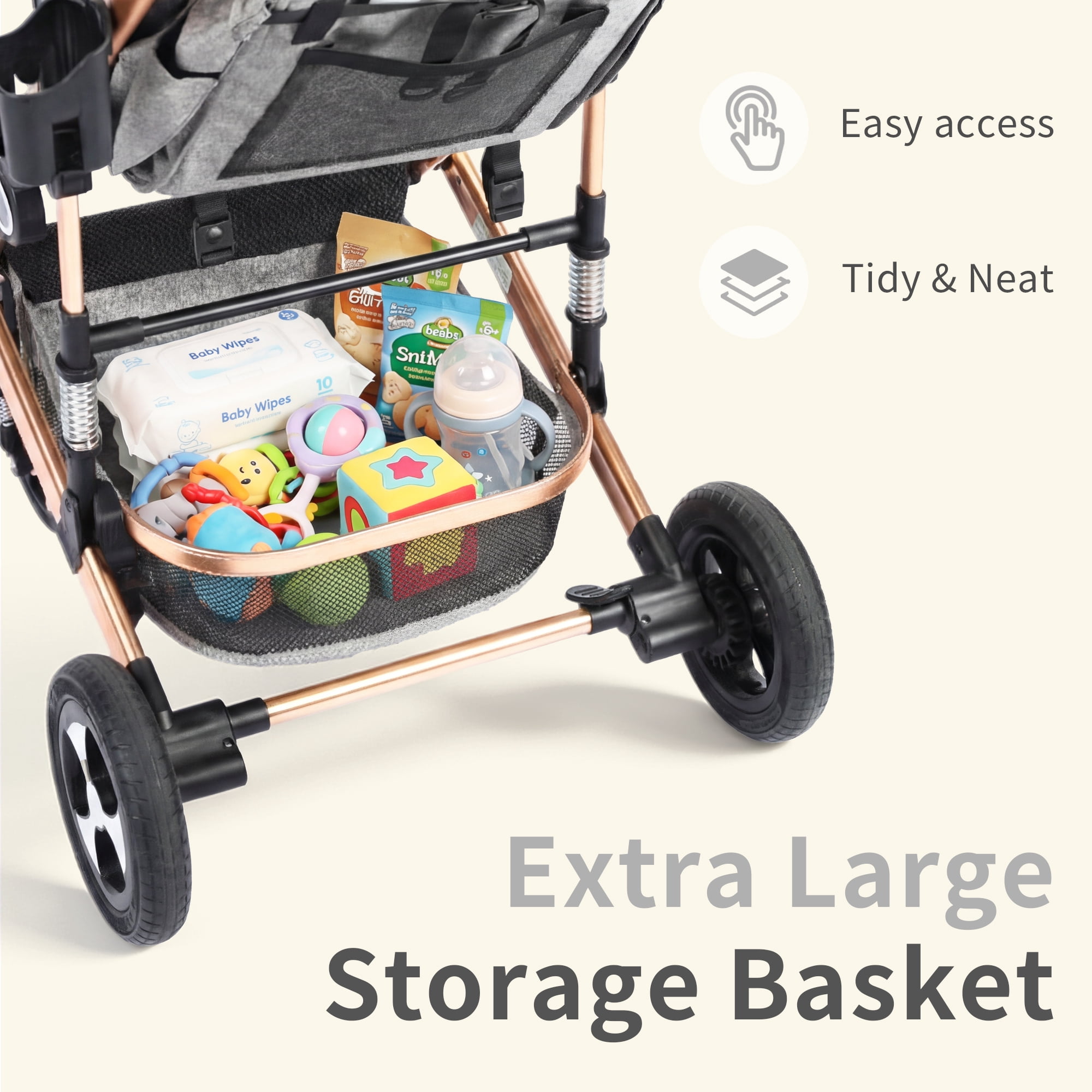 AILEEKISS 3-in-1 Convertible Baby Stroller with Big Seat and Adjustable Canopy, 24 Pounds, Rose Gold