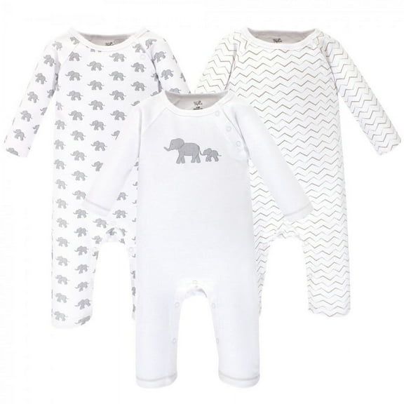 Touched by Nature Baby Organic Cotton Coveralls 3pk, Marching Elephant, 0-3 Months