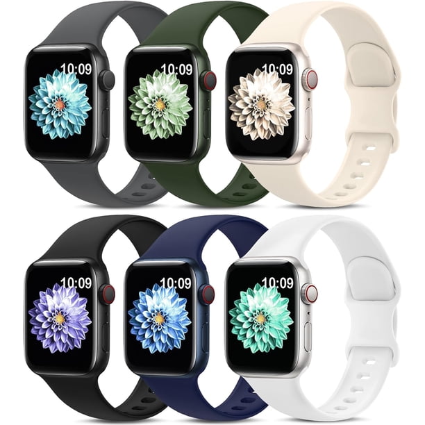 Paquete de 6 correas deportivas compatibles con Apple Watch Band 38 mm, 40 mm, 41 mm, 42 mm, 44 mm, 45 mm, 49 mm, correa de silicona suave impermeable compatible con iWatch Apple Watch Series 9 Ultra