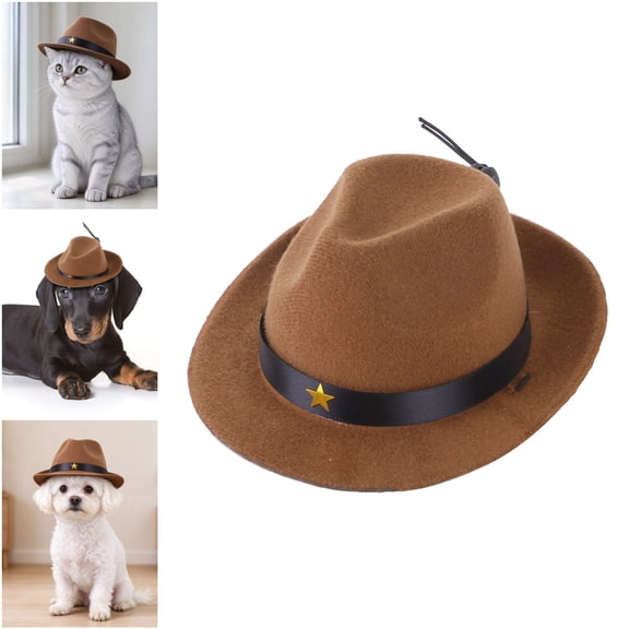Pet Star Fedora Hat for Dogs, Adjustable Soft Felt Style Puppy Headgear, Cute Photo Prop for Birthday & Costume Party, Brown