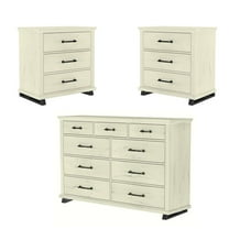 LIVILAND 3-Piece Bedroom Set - 2 Nightstand & 1 Double Dresser - Antique White