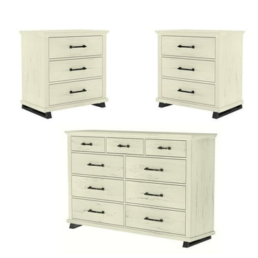 LIVILAND 3-Piece Bedroom Set - 2 Nightstand & 1 Double Dresser - Antique White