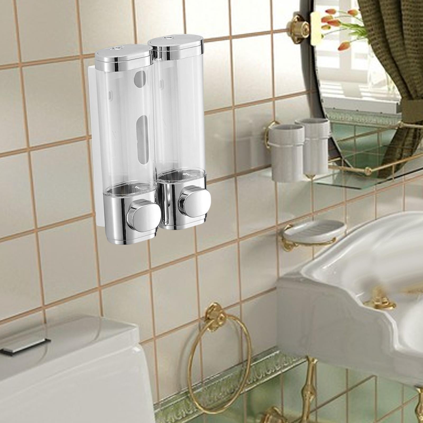 Fiocias Hand Press Soap Dispenser Wall Mounted Container Bath Liquid Soap Dispenser for Silver Double