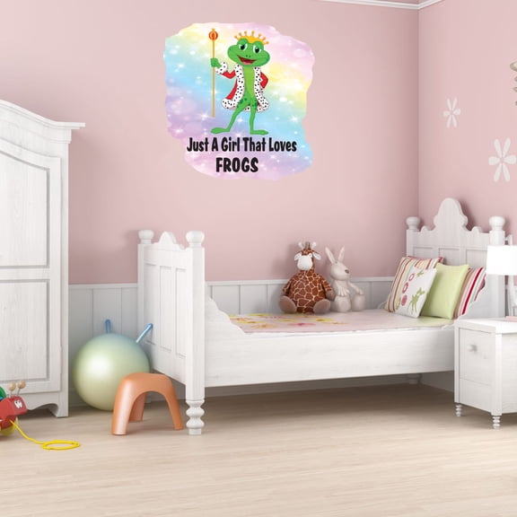 Watercolor Decal Just A Girl That Loves Frogs Bedroom Wall Decal for Children Girly Art Multicolored Royal Frog Design Cute Themed Room Decal - Size: 40 In x 40 In