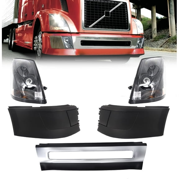 Volvo VNL 2004-2018 PAIR Headlight Bumper Set Right Left Center w/out Fog hole