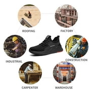 ulogu Waterproof Steel Toe Shoes for Men Women Lightweight Non-Slip Sneakers Comfortable Puncture Proof Shoes (Men Size 9.5, Black)