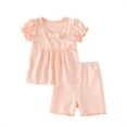 thumbnail image 1 of Kcodviy Newborn infant Baby Girls Girl Outfits Teens Spring Summer Solid Cotton Girls Active Suit Ruffle Short Sleeve Tshirt New Baby Bundle Shorts Outfits Clothes, 1 of 3