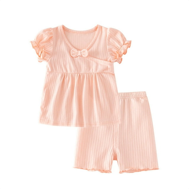 2025 s Blanket Set for Spring Summer Solid Cotton First Thanksgiving Ruffle Short Sleeve Tshirt Clothes 6-12 Months Shorts Outfits