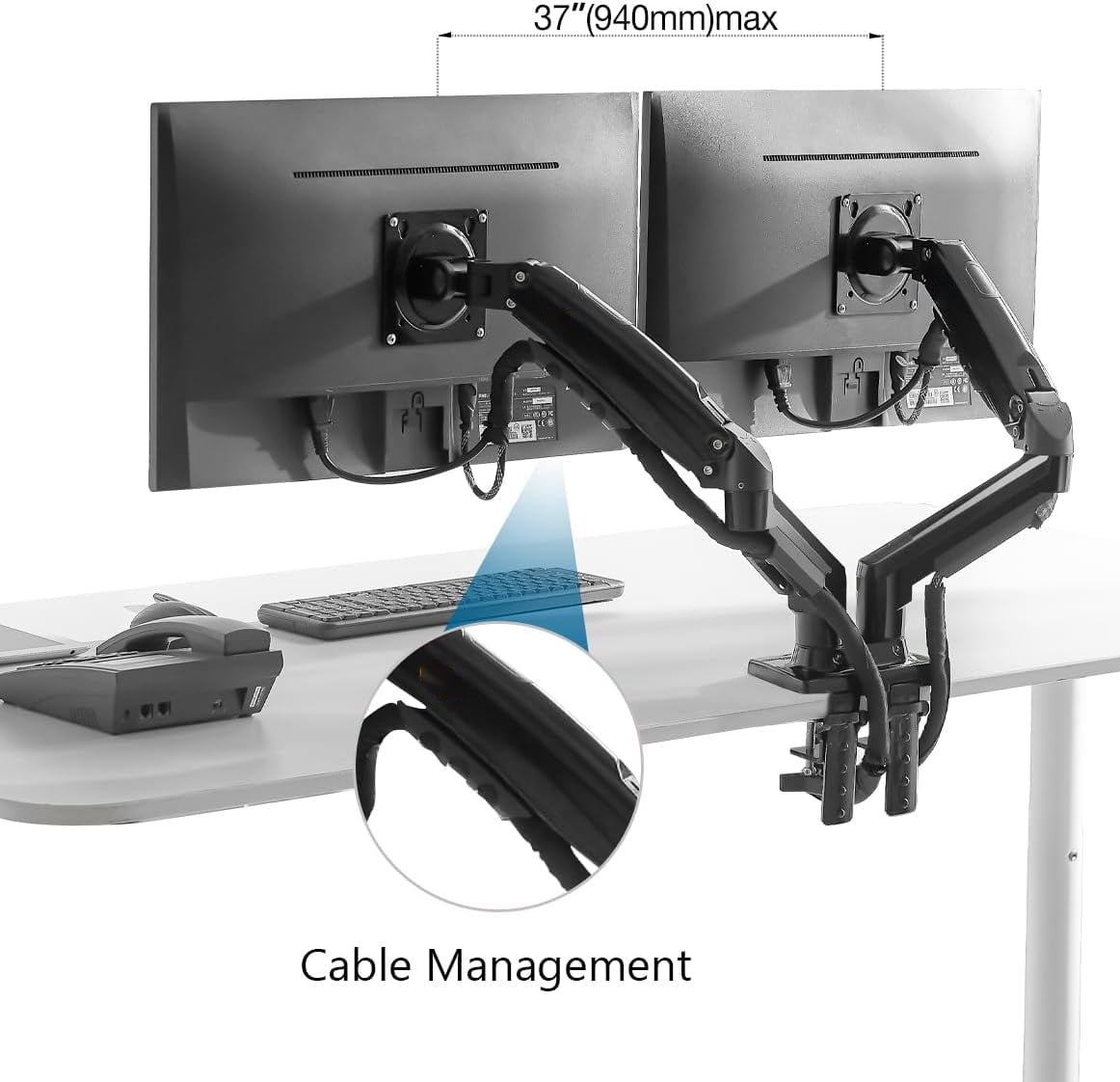 REHISK Ergonomic Dual Monitor Mount for Maximum 32" Screen
