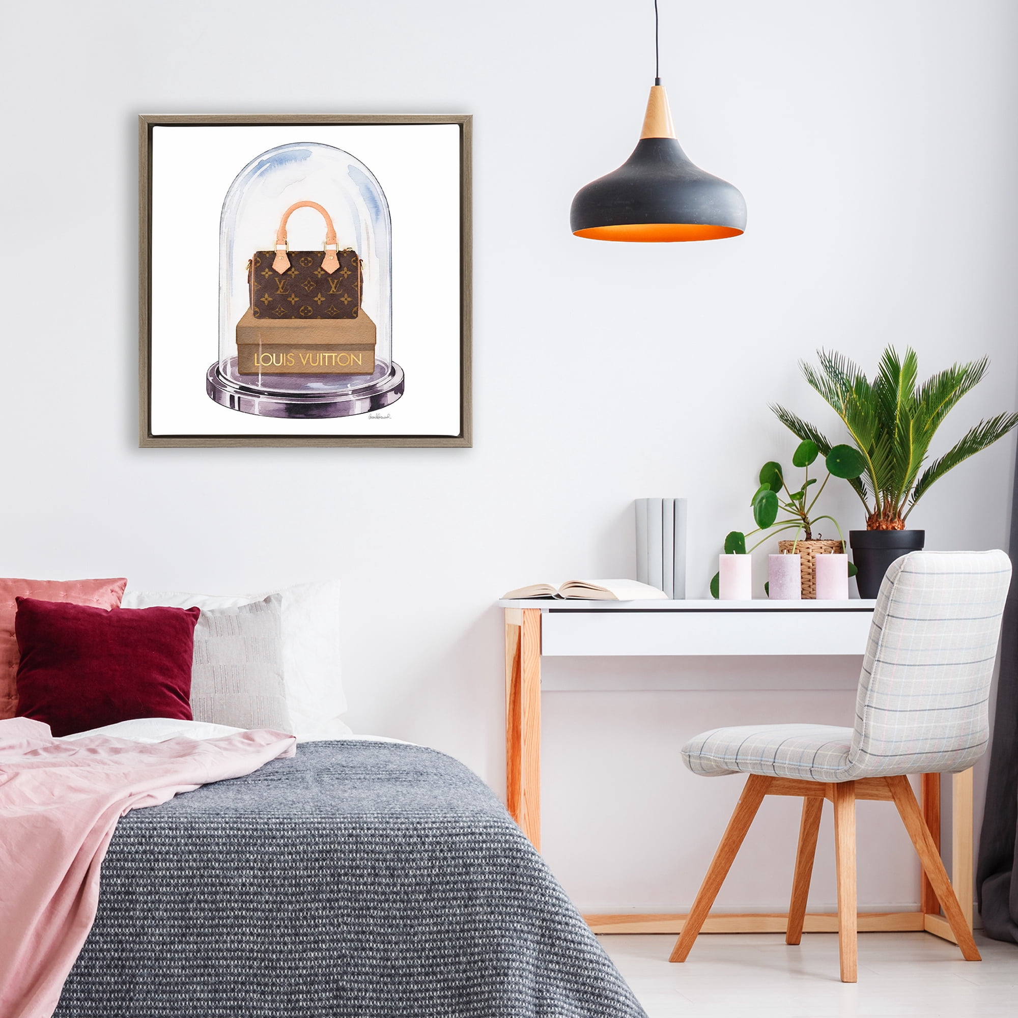 Stupell Industries Glam Purse Bell Jar Brown Framed Floater Canvas Wall Art, design by Amanda Greenwood