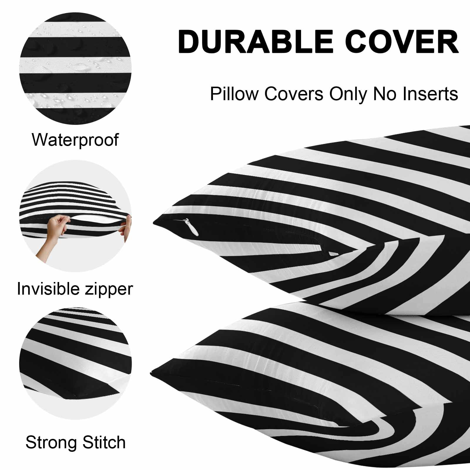 Outdoor Waterproof Throw Pillow Covers Set of 2 Black Stripes Decorative Pillowcases Lumbar Outdoor Pillows Cushion Case 20x12 Inch Modern Simple Striped Patio Pillows for Couch Sofa Bed Garden