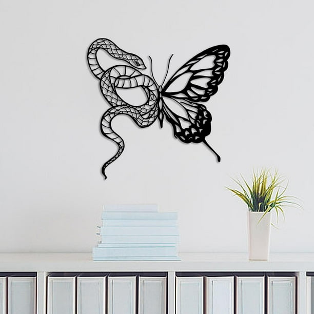 Decoración de pared de metal con forma de mariposa, obra de arte para exhibir, decoración del hogar, escultura de pared decorativa colgante para baño, Con serpiente