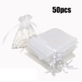 thumbnail image 1 of Luckyn 50 Pcs Small White Organza Bags Drawstring Favour Pouches Gift Voile Net Bags, 1 of 7