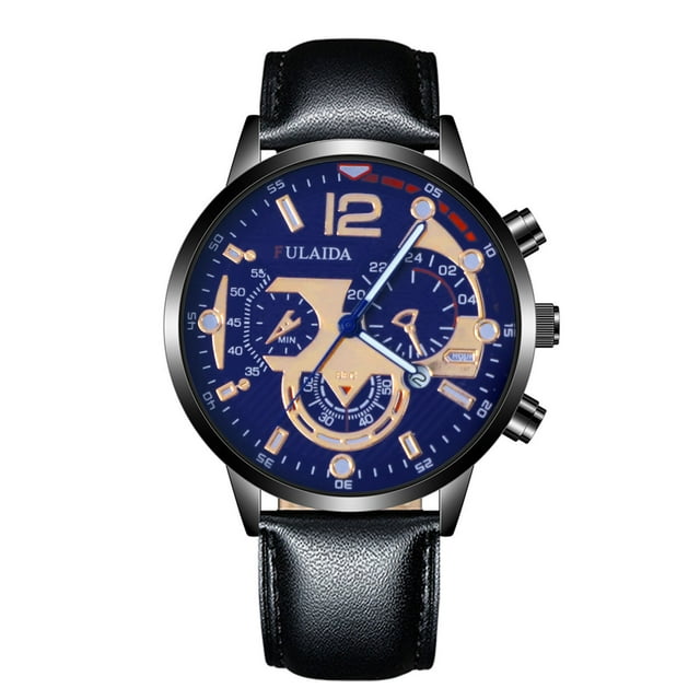 Fashion Sport Men's Stainless Steel Leather Band Quartz Analog Wrist Watch