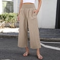 thumbnail image 6 of Women's Gingham Plaid Wide Leg Palazzo Pants Elastic High Waist Cropped Lounge Trousers with Side Pockets for Casual Daily Wear Coffee S, 6 of 7